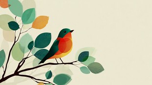 枝头小鸟 清新自然插画