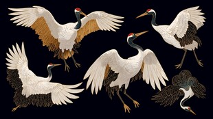 丹顶鹤群姿态各异图