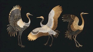 三只仙鹤展翅姿态图