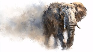 水彩风格行走的大象