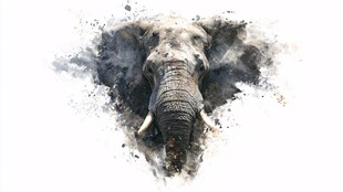 水彩风格大象头部特写