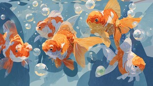 畅游的多彩金鱼在水中嬉戏