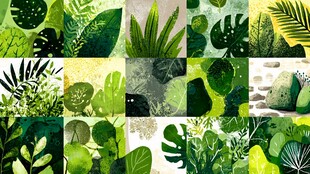 清新绿植水彩图案集合