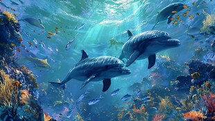 梦幻海底世界中的海豚共舞