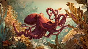 深海中的梦幻章鱼景观