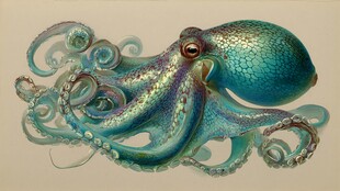 梦幻蓝紫章鱼艺术插画