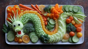 蔬菜拼成的创意龙形拼盘