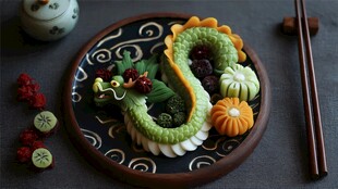 龙形面点摆盘精美