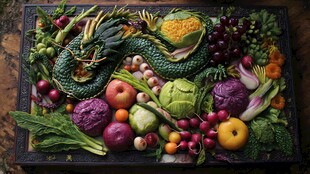 蔬菜拼成的中式龙造型