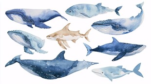 水彩海洋鱼类插画集合