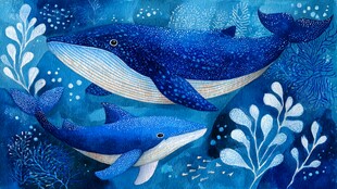 梦幻海洋中的双鲸鱼