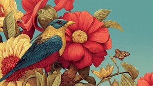 花鸟共舞的绚丽自然图景