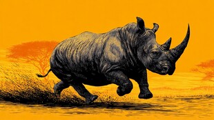 奔跑的犀牛 夕阳下的力量