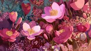 梦幻粉色花卉插画