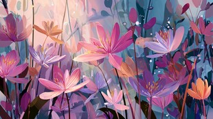 梦幻花卉绽放的浪漫图景