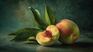 鲜桃绿叶 尽显自然美味