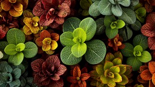 多彩叶片构成的植物图案