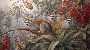 丛林中的狐猴与繁茂植物