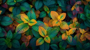 多彩斑斓的植物叶片特写