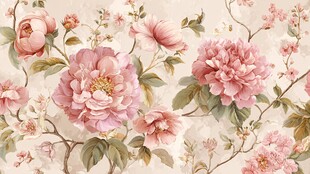 复古风粉色花卉墙纸图案