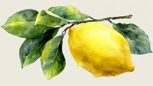 水彩绘柠檬及绿叶