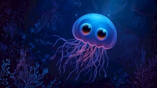 梦幻蓝紫水母畅游海底世界