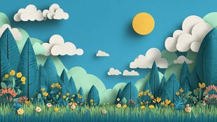 纸艺风美丽自然风景图