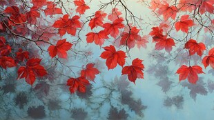 红叶映水的唯美秋日景象