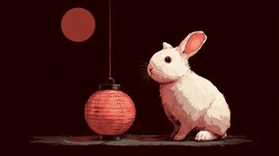 玉兔伴灯笼 月夜意悠悠