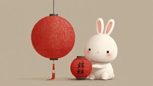 萌兔伴红灯 迎吉祥新春