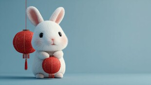 萌兔持灯笼贺岁