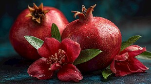 红石榴与花的精美静物图