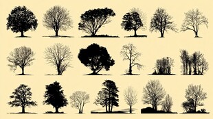 多样树木剪影集合