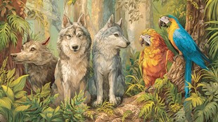 森林中狼与鹦鹉的奇妙邂逅