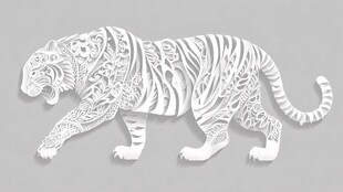 立体剪纸风行走老虎图案
