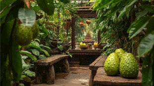 热带植物花园中的奇异水果