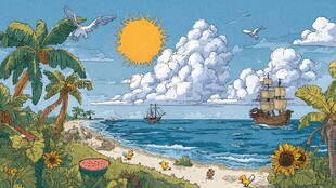 热带海岛的海盗船奇幻风光