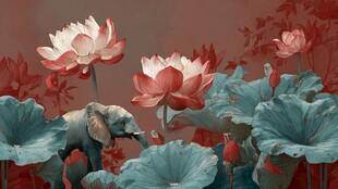 水墨风荷花绽放之景