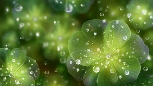 露珠点缀的翠绿花朵