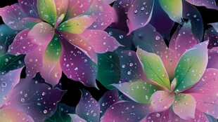 梦幻多彩带露花卉图案