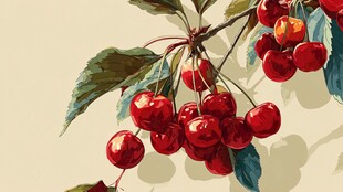 枝头红樱桃 绿叶相映衬