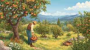 田园果农采摘丰收景象