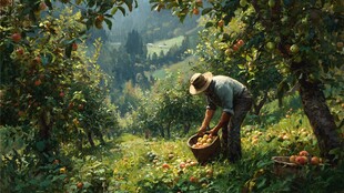 果园里的农夫采摘丰收果实