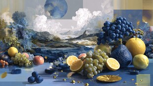 梦幻水果静物与奇幻风景