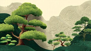 山林翠松风景图