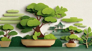 立体纸艺中式盆景景观