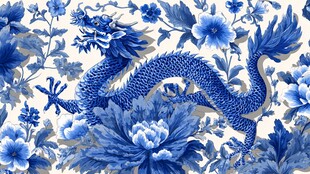 青花龙纹花卉图案设计