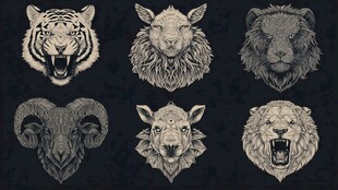 动物头像刺绣图案展示