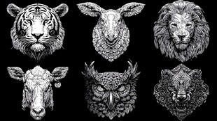 动物头像黑白插画艺术集