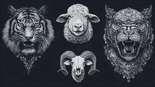 动物头像纹身风格图案